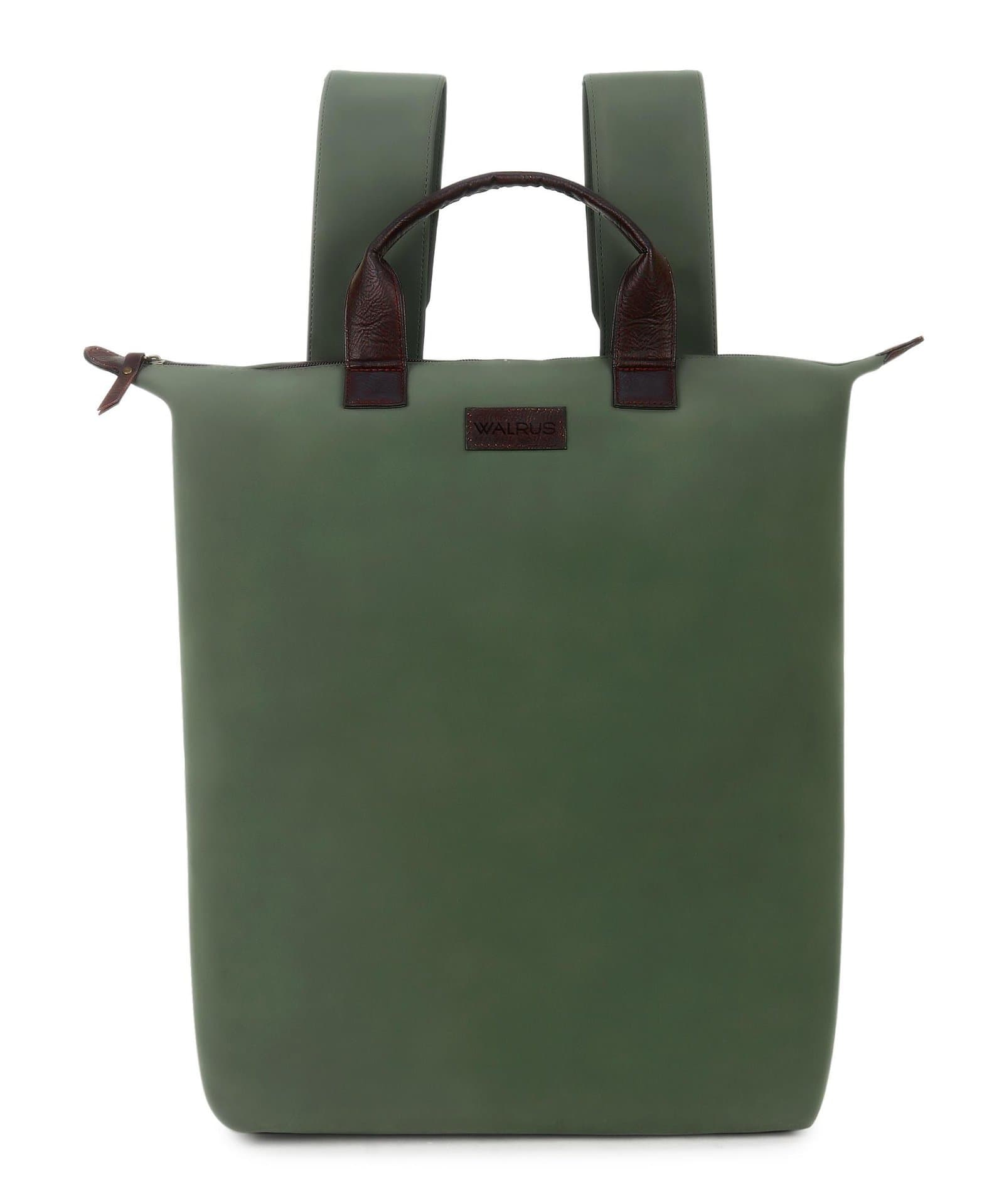 Walrus Urbane Series Green Vegan Leather Backpack With Top Handle and Laptop Compartment