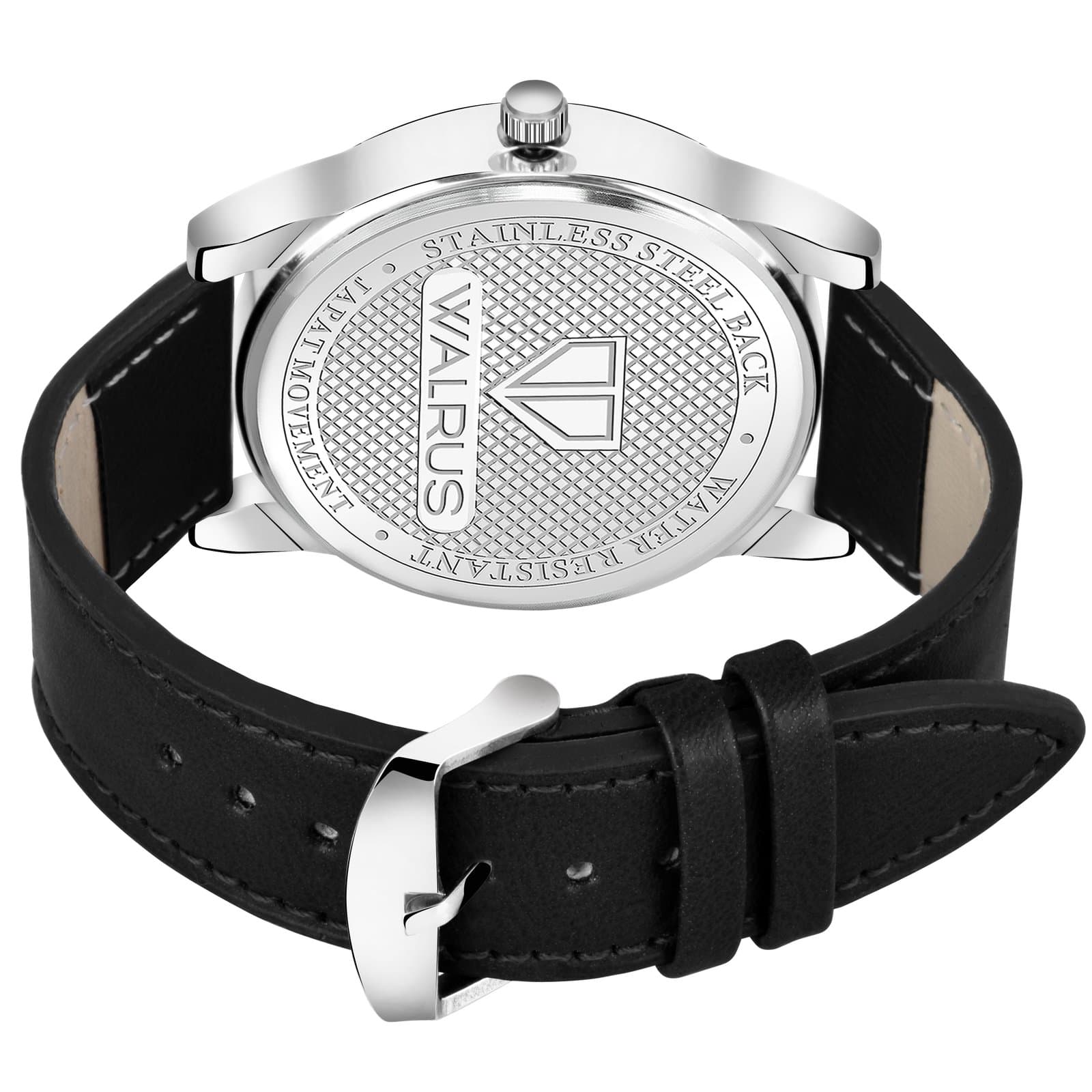 Walrus Combo Set Of Analogue Black dial Watch With Vegan Leather strap And Black Vegan Leather Wallet For Men