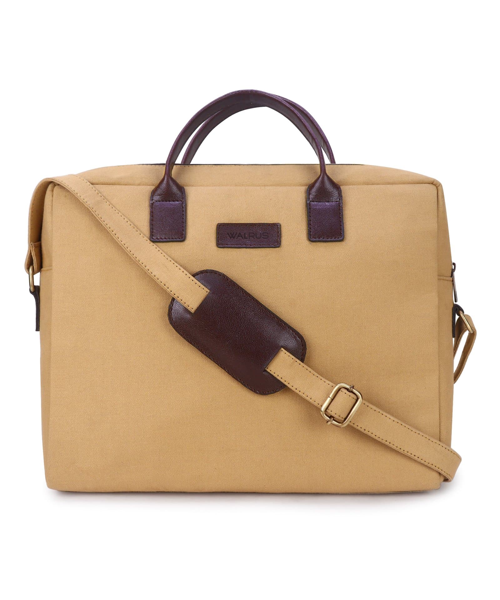 Walrus Canvas Series Tan Canvas Fabric Laptop Messenger Bag | 15 Inches | Handmade Unisex Design with Outer Zip Pocket- Perfect for Professional & Casual Laptop Office Bag for Men & Women