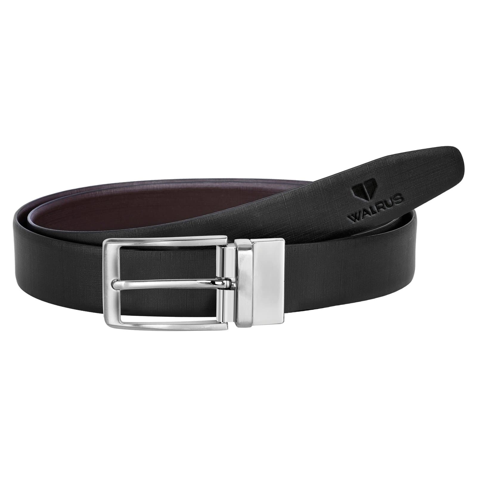 Walrus Black & Brown Leather Belt, MA Series, Flip Buckle Design, 42” Length, Natural Leather Craftsmanship, For Business & Everyday Use