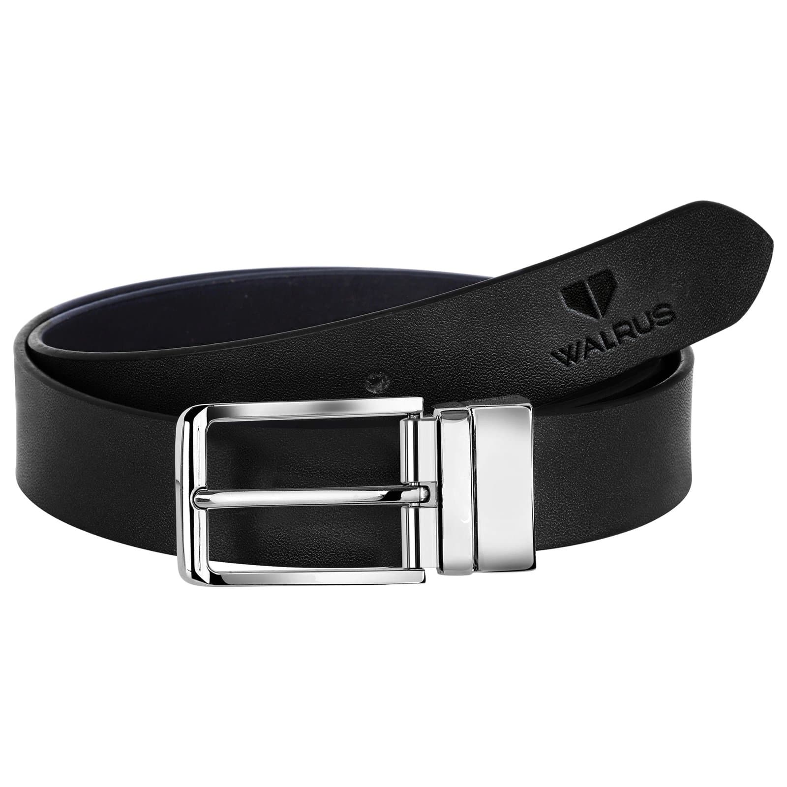 Walrus Black Leather Belt MH Series, Clamp Buckle (Silver Tone), 42” x 30mm, Durable Natural Leather, Ideal for Formal Attire