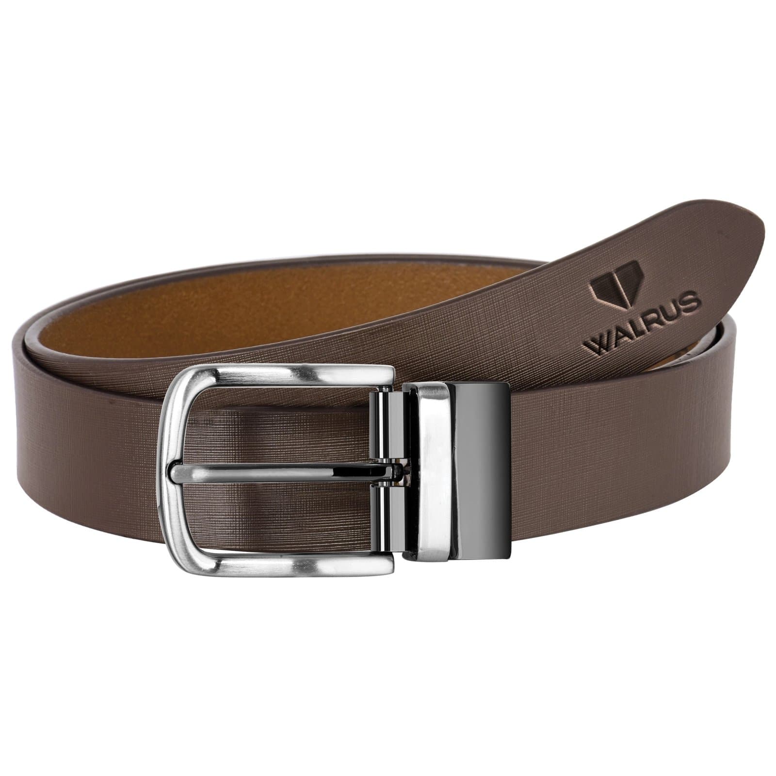 Walrus Men’s MK Series Belt,Brown Genuine Leather with Silver Clamp Lock Buckle, Stylish & Durable, 42 Inch Long, 6 Months Warranty