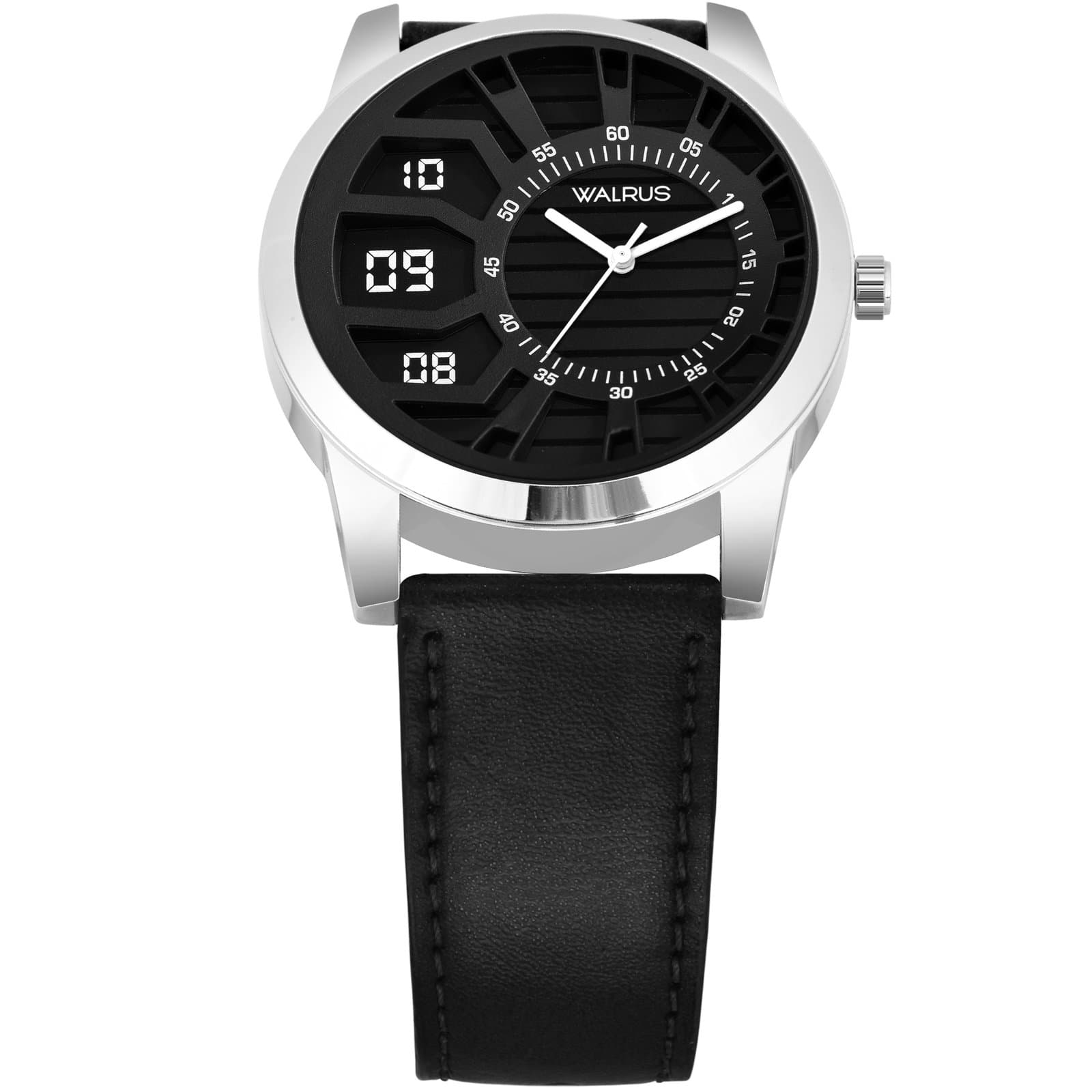 Walrus Combo Set Of Analogue Black dial Watch With Vegan Leather strap And Black Vegan Leather Wallet For Men