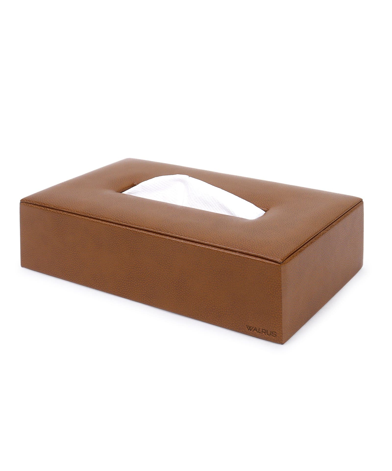 Walrus Premium Vegan Leather Tissue Box Holder with Wooden Base, Rectangular Napkin Holder & Tissue Paper Dispenser for Home, Office & Car, Facial Tissue Case Organizer In Tan