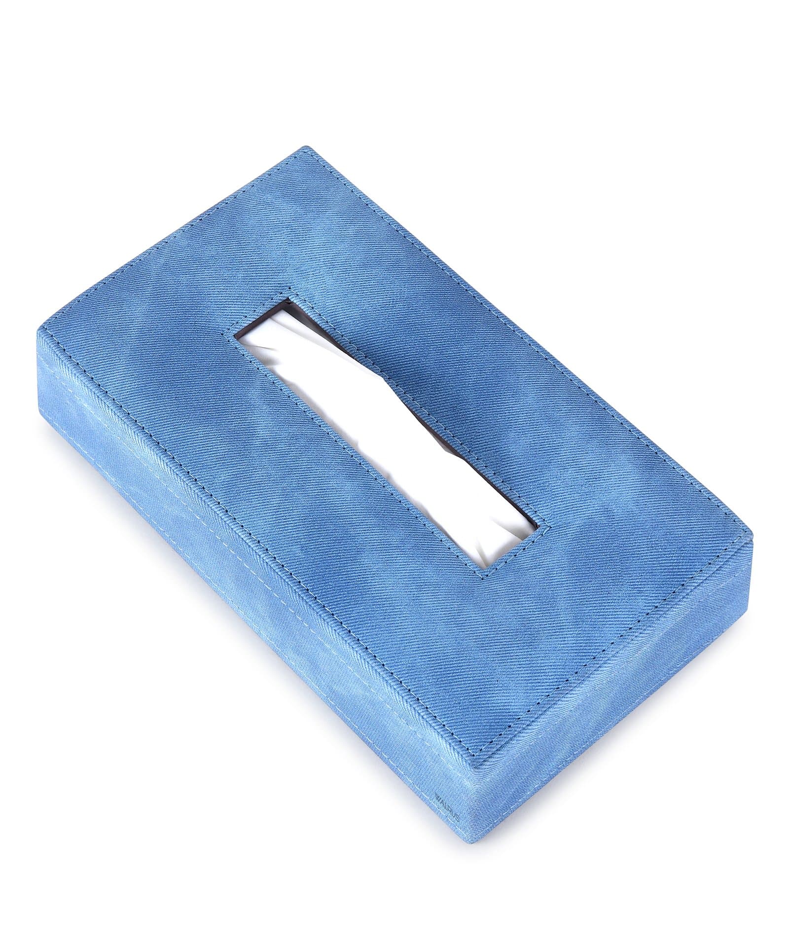 Walrus Premium Denim Fabric Tissue Box Holder with Wooden Base, Rectangular Napkin Holder & Tissue Paper Dispenser for Home, Office & Car, Facial Tissue Case Organizer In Blue