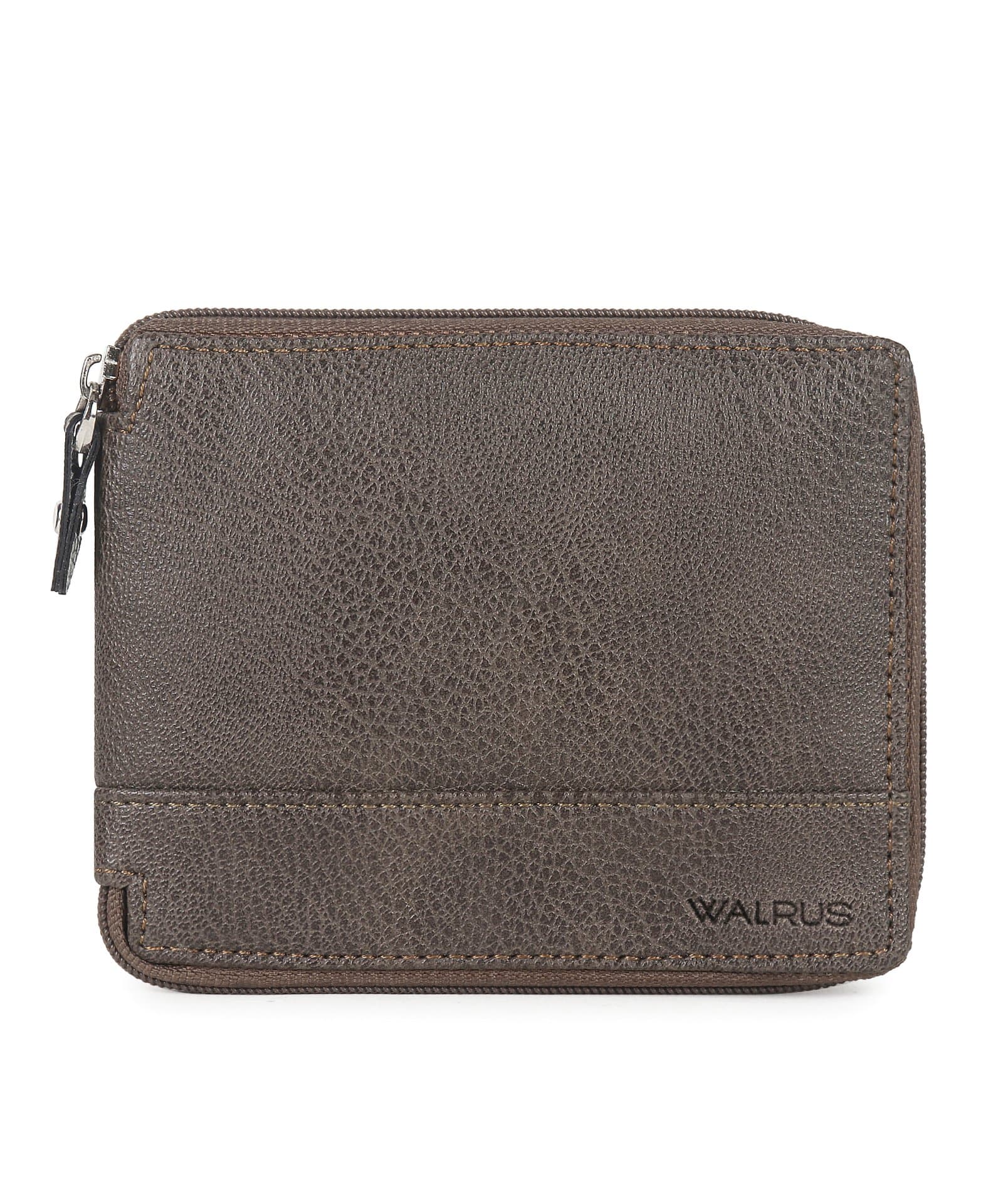 Walrus Roady II Grey Zip Wallet – Vegan Leather, 2 Currency Pockets, Coin Flap, 4 Card Slots, Hidden Pockets, Slim & Stylish Wallet for Men
