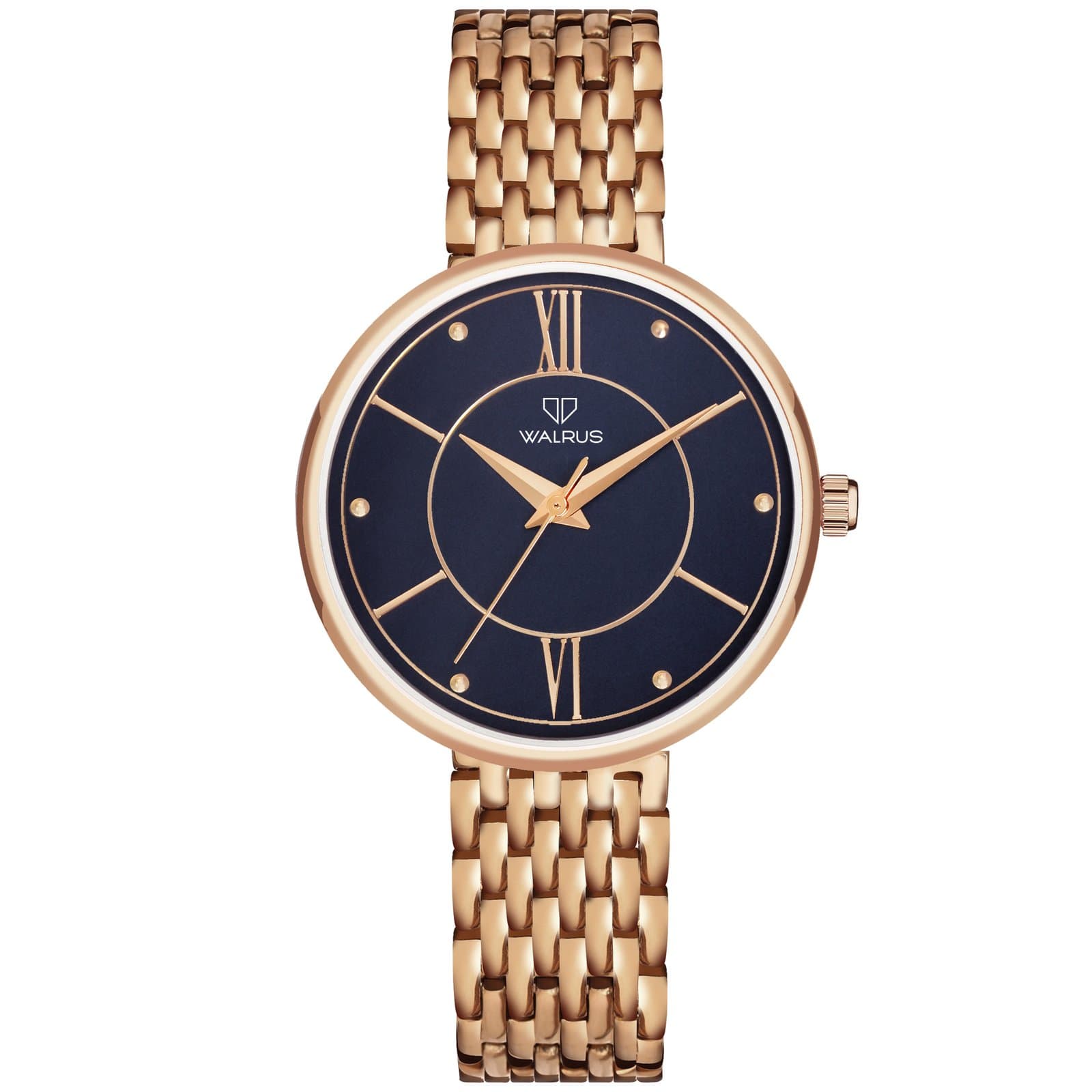 Walrus Premium Rose Gold Strap Women’s Watch with Royal Blue Round Dial – Analog Style – Formal & Casual Looks