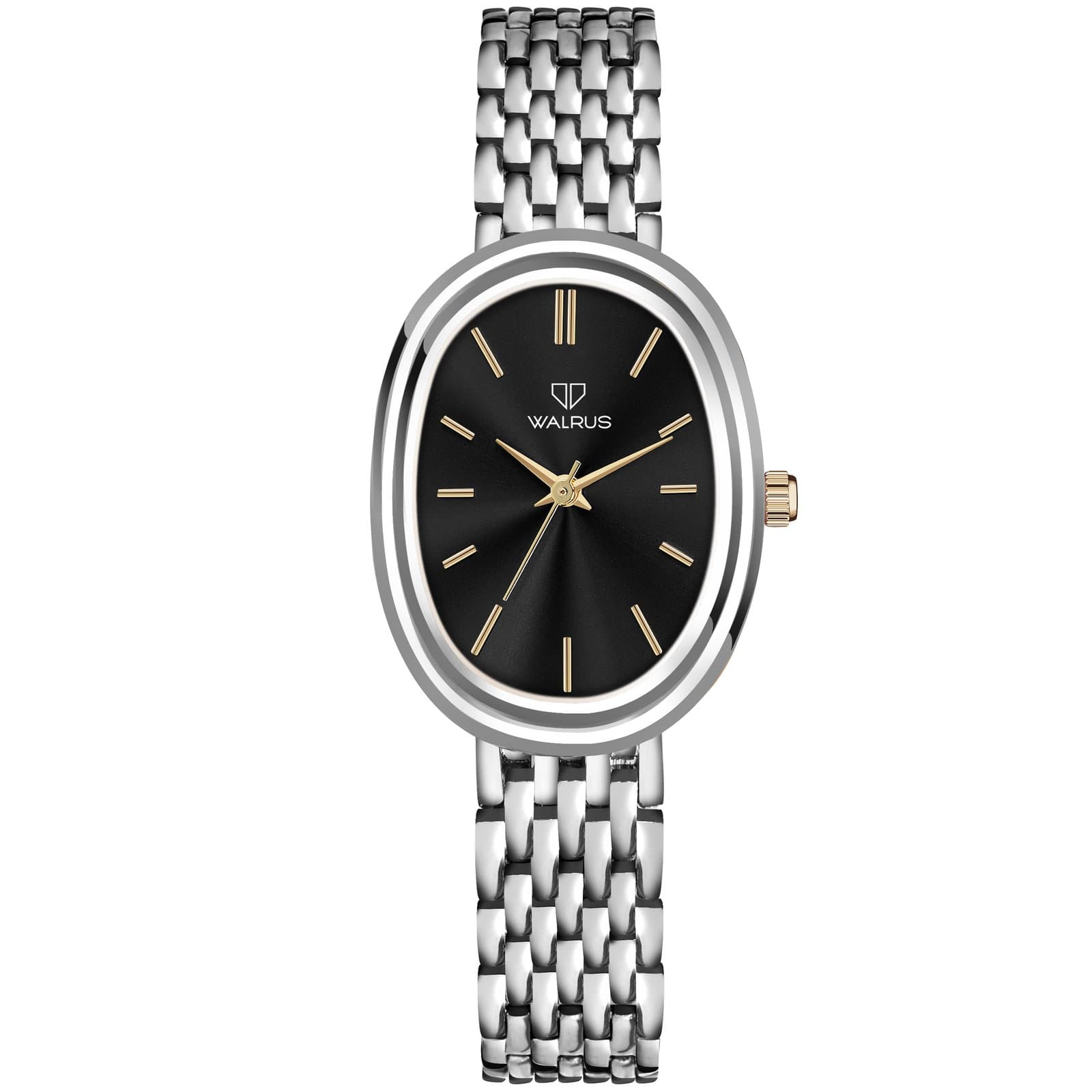 Walrus Women’s Stylish Analog Watch – Black Oval Face with Sleek Silver Bracelet Strap – Quartz Movement – Lightweight Design