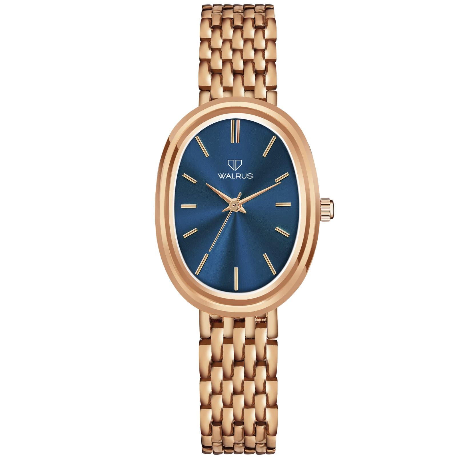 Walrus Women’s Rose Gold Watch with Blue Oval Dial – Elegant Slim Analog Quartz Wristwatch for Girls & Ladies