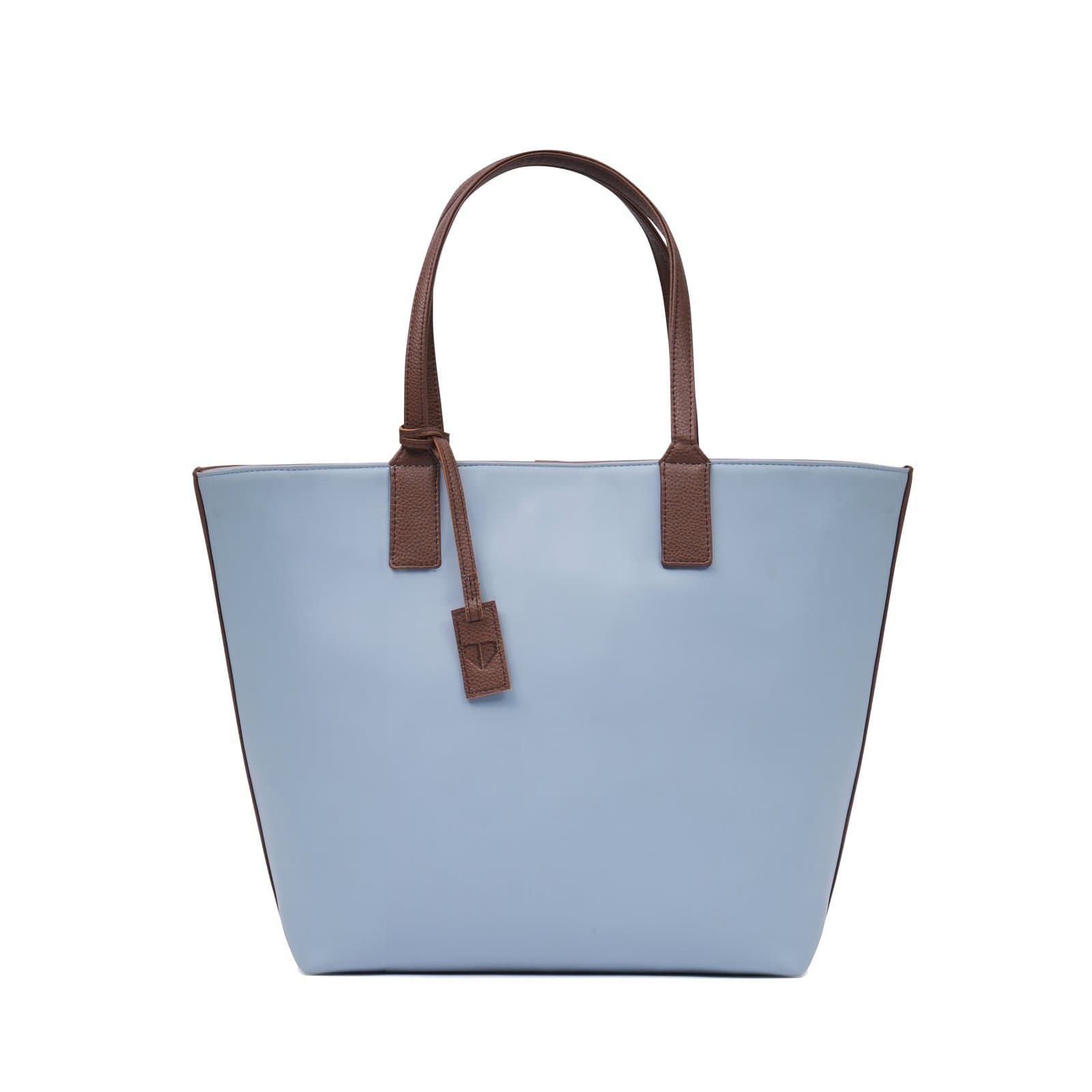 Walurs Oxford III Blue & Brown Tote for Women – Premium Vegan Leather, Hook Closure, Large Main Compartment – Stylish & Practical Bag for Work, Travel & Casual Use