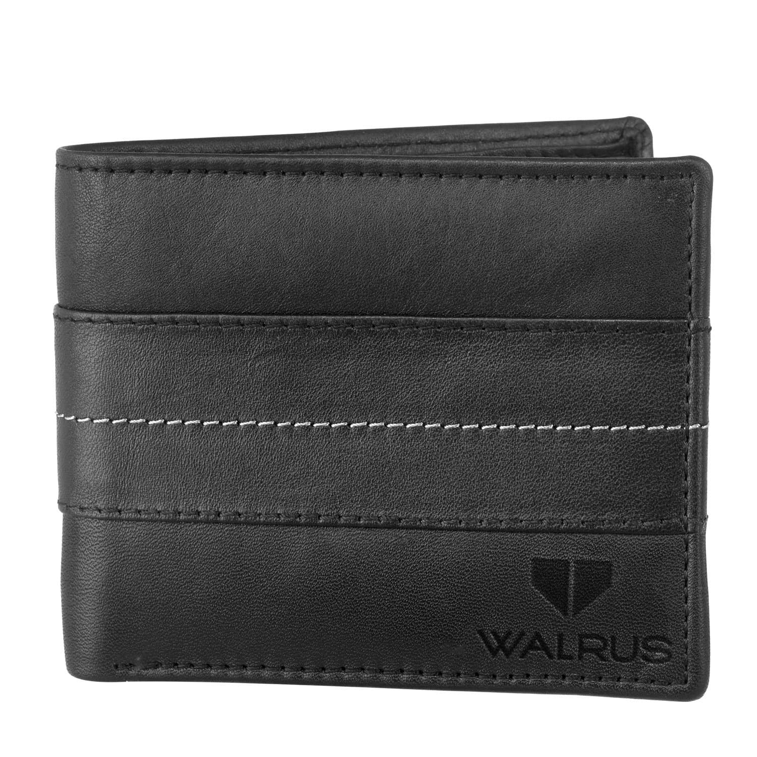 Walrus M Series Black Genuine Leather Bi Fold Men Wallet