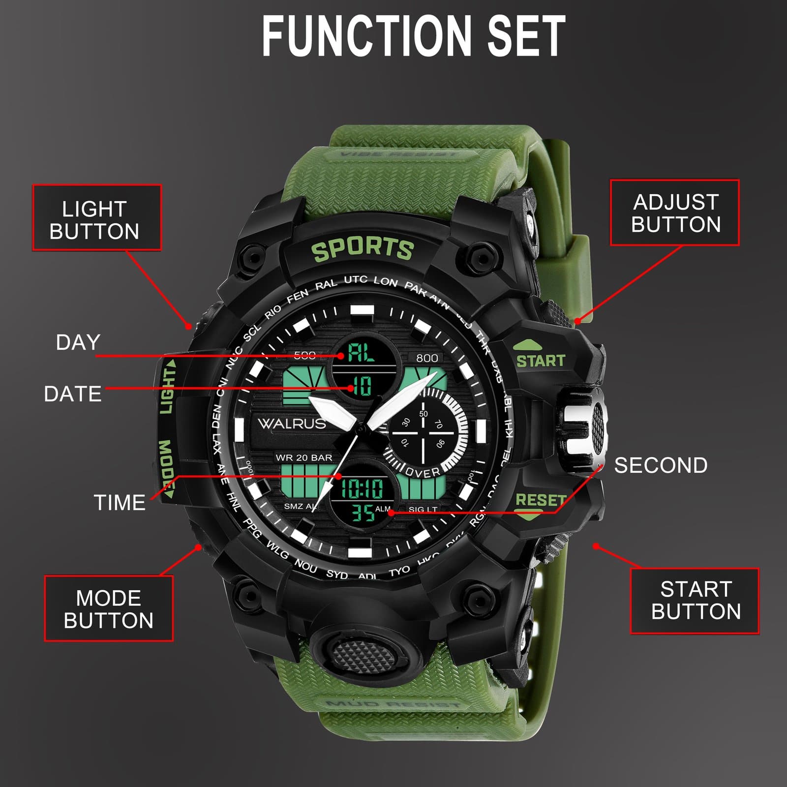 Walrus Black Analog Digital Wrist Watch For Men