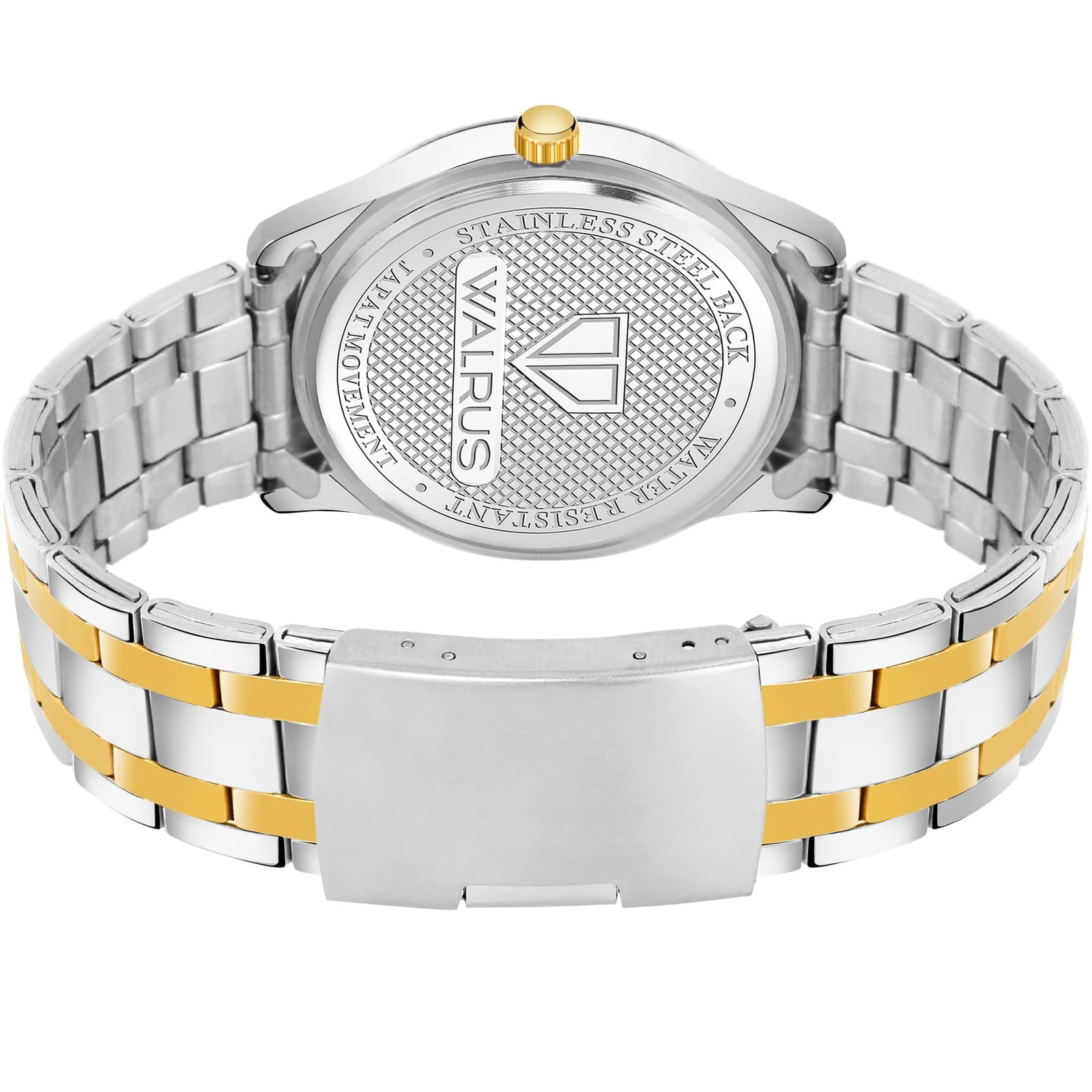 Walrus Black Dial Analog Day Date Function Metal Chain Wrist Watch For Men With PUSH Button Lock