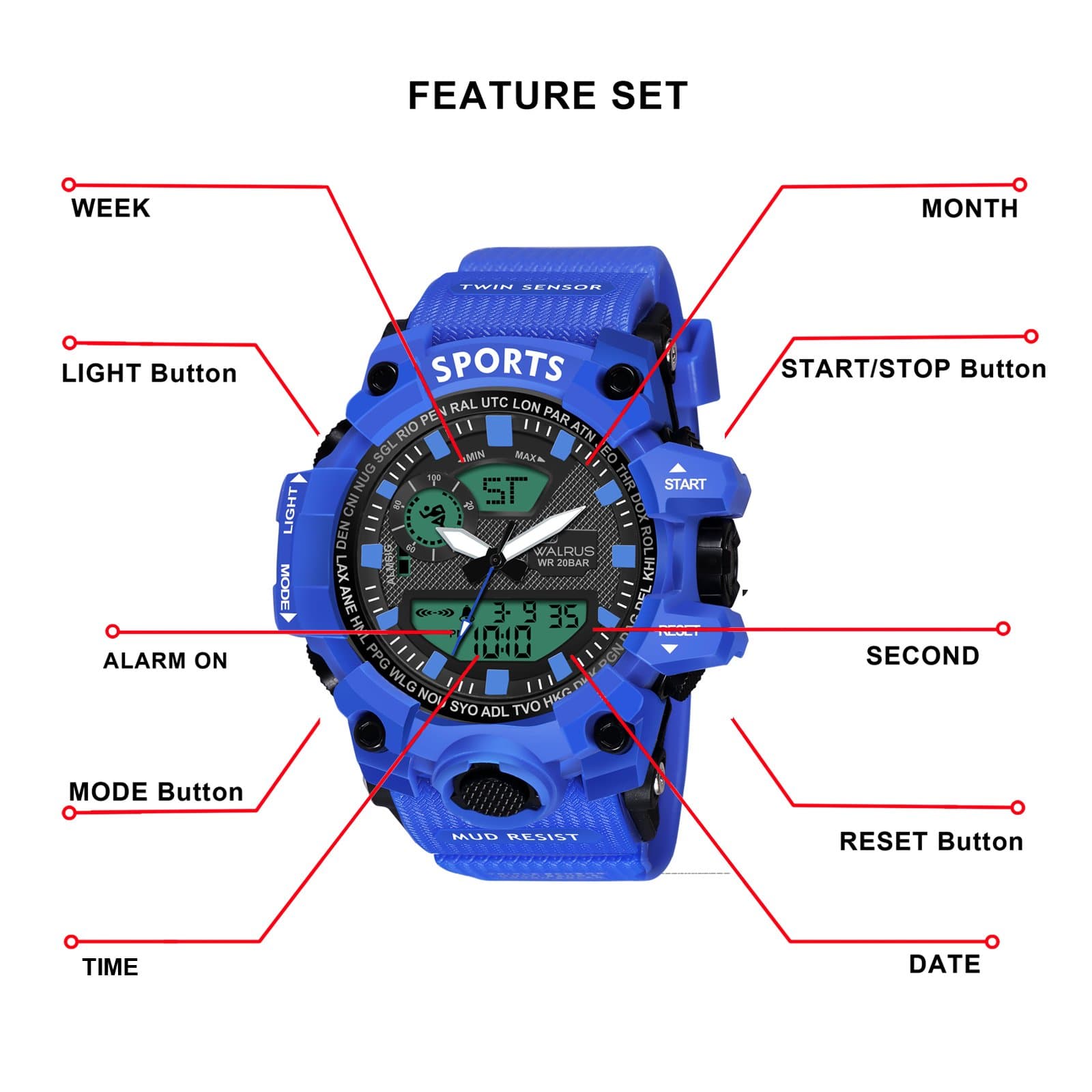 Walrus Blue Analog Digital Wrist Watch For Men
