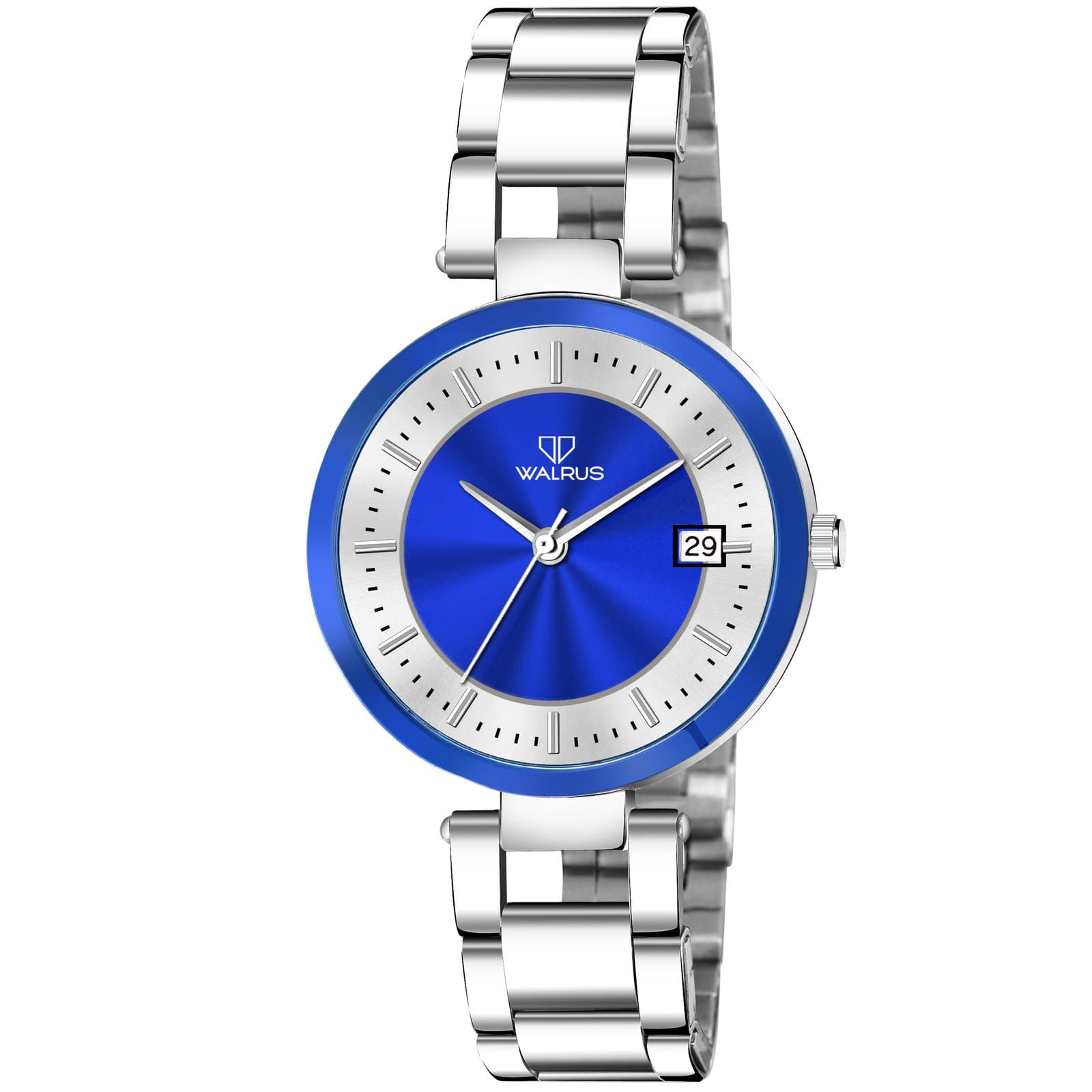 Walrus Blue Dial Analog Date Function Metal Chain Wrist Watch For Women