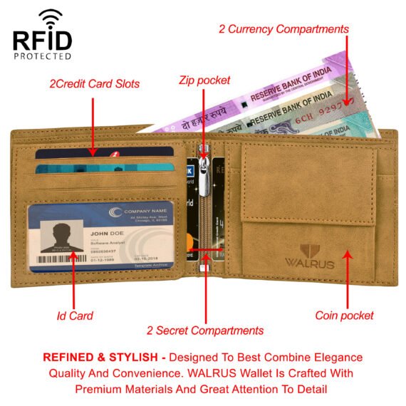 Walrus Hyde II Beige Nature Friendly Vegan Leather Bi Fold Men Wallet