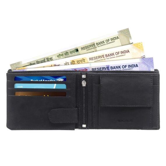 Walrus Black Color Nature Friendly Vegan Leather Bi Fold Bi Fold Men Wallet