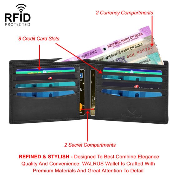 Walrus Imperial VI Black Leather Bi Fold Men Wallet