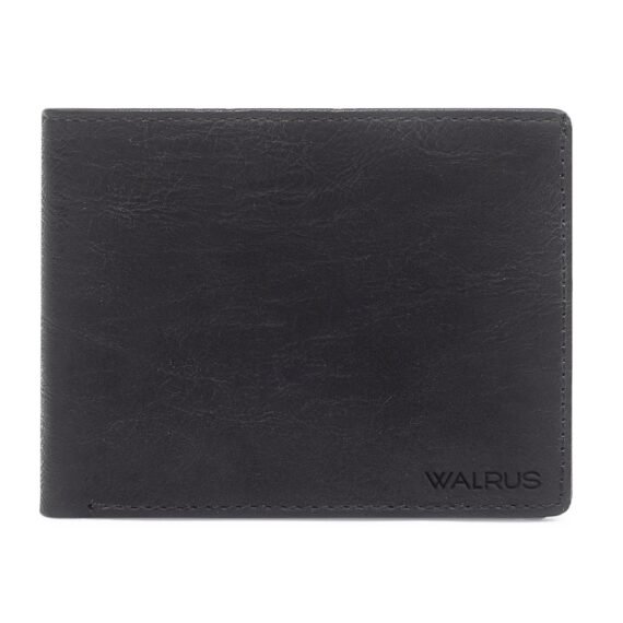 Walrus Black Color Nature Friendly Vegan Leather Bi Fold Bi Fold Men Wallet