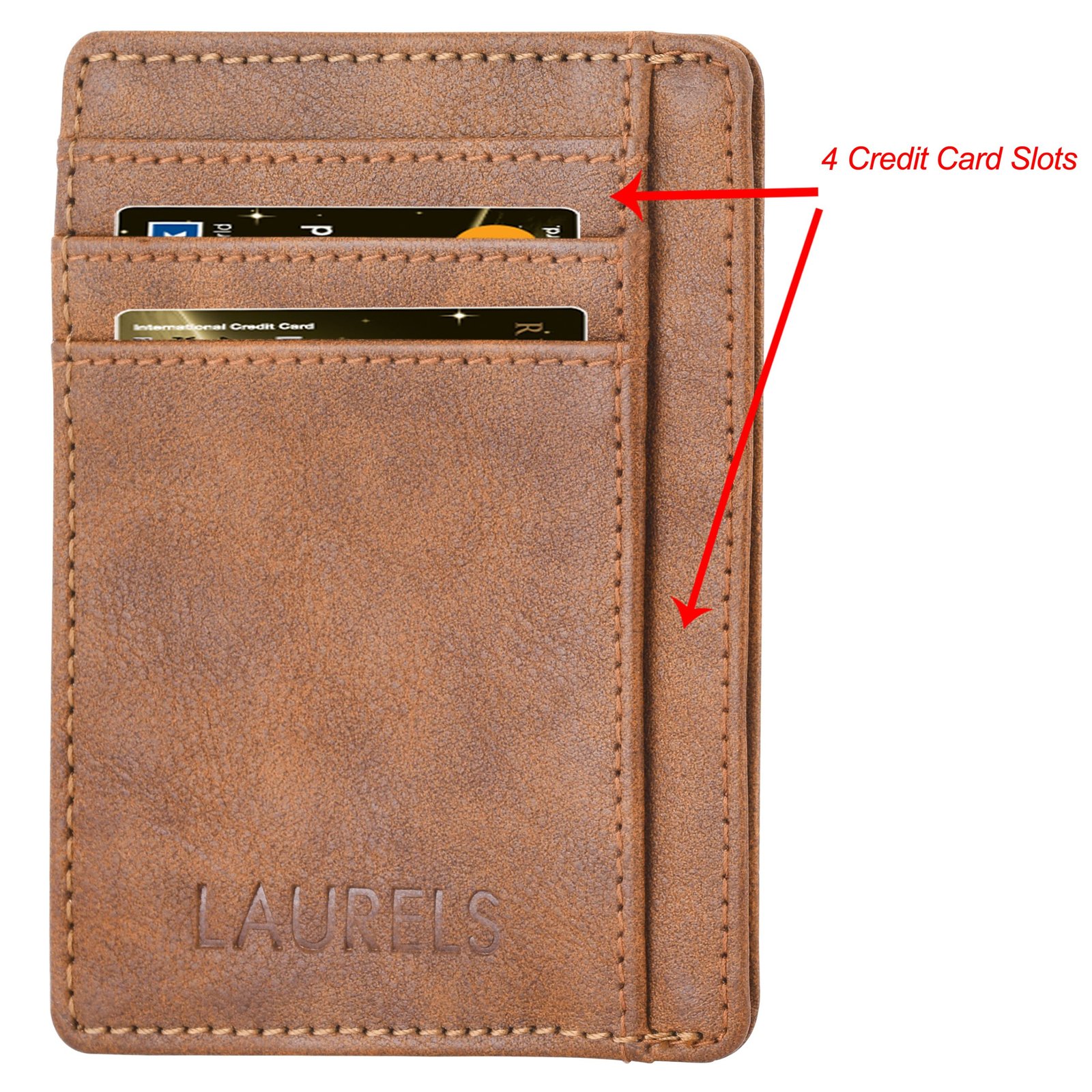 Rasper Brown Genuine Leather & Stainless Steel Credit Card Holder Business Card Holder Wallet ATM Card Holder with Magnetic Closure for Men & Women