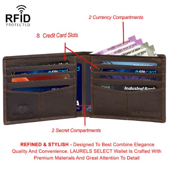 Walrus Elite II Brown Premium Genuine Leather Bi Fold Men Wallet