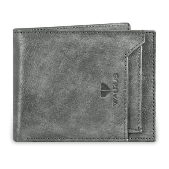 Walrus Duke VII Grey Nature Friendly Vegan Leather Bi Fold Men Wallet With Removable Card Holder