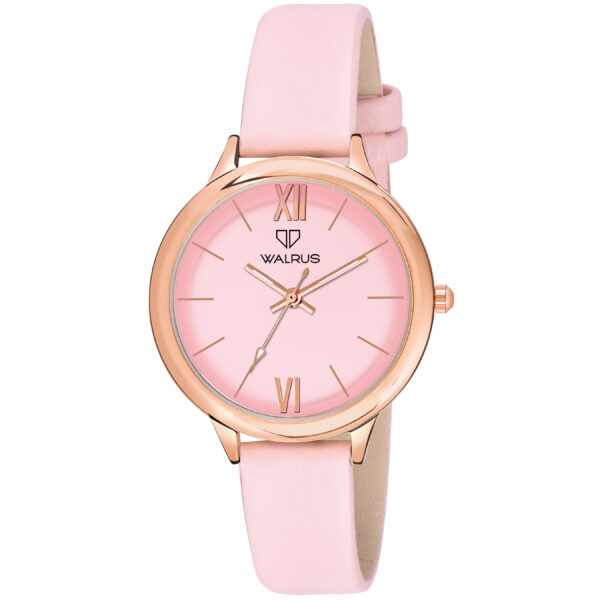 Walrus Pink Dial Analog Leather Strap Wrist Watch For Women
