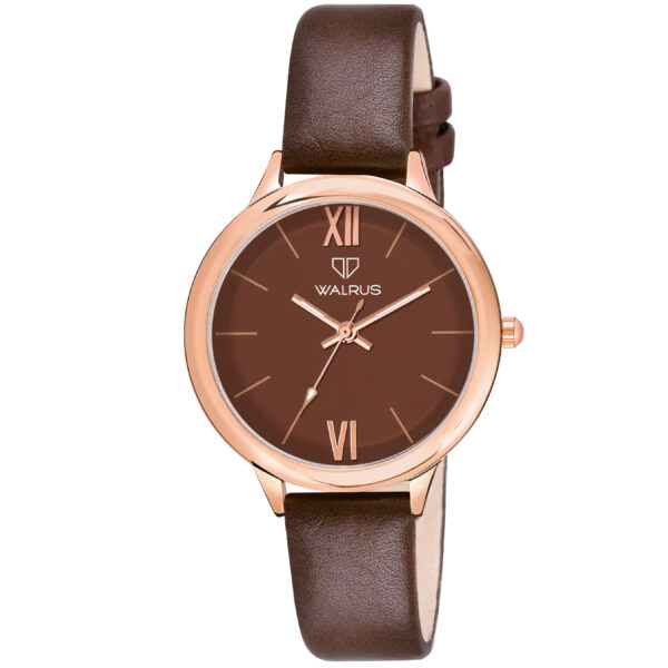 Walrus Brown Dial Analog Leather Strap Wrist Watch For Women