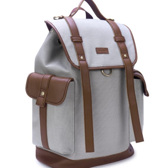 Walrus Oxford Series Grey Vegan Leather Backpack With Top Handle and Laptop Compartment- Professional and Casual Use and Multiple Pockets for Business and Casual Trips, 15-inch Laptop Capacity