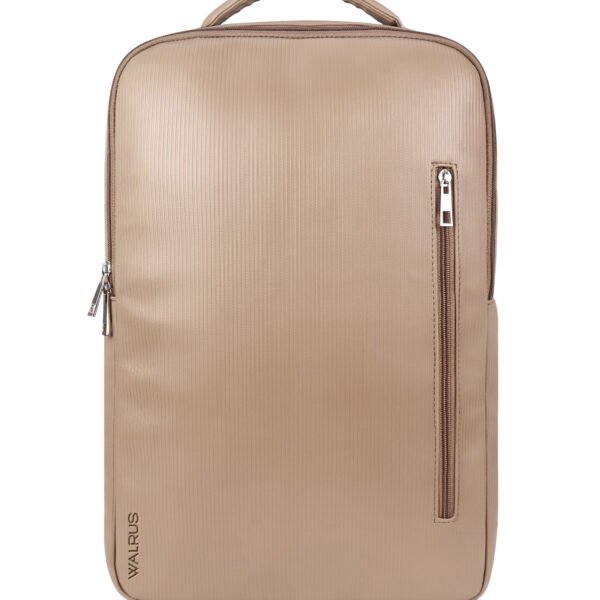 Walrus Stripes II BackPack Bag for Men & Women – Vegan Leather in Tan, Padded Laptop Protection, 2 Spacious Compartments, Zip Closure, Travel & Office Bag (15.6” Compatible)
