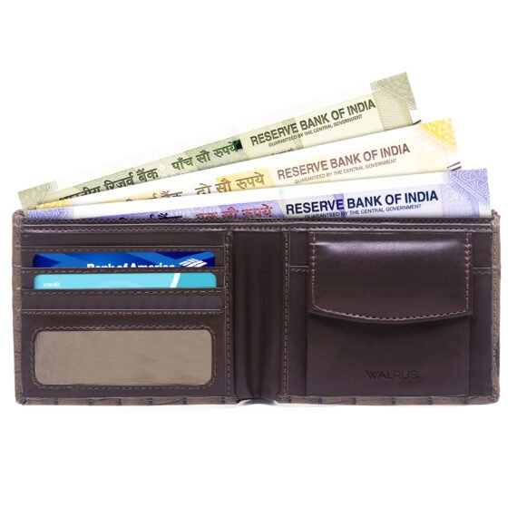 Walrus Combo Set Of Analogue Ivory dial Watch With Brown Vegan Leather strap And Brown Vegan Leather Wallet For Men