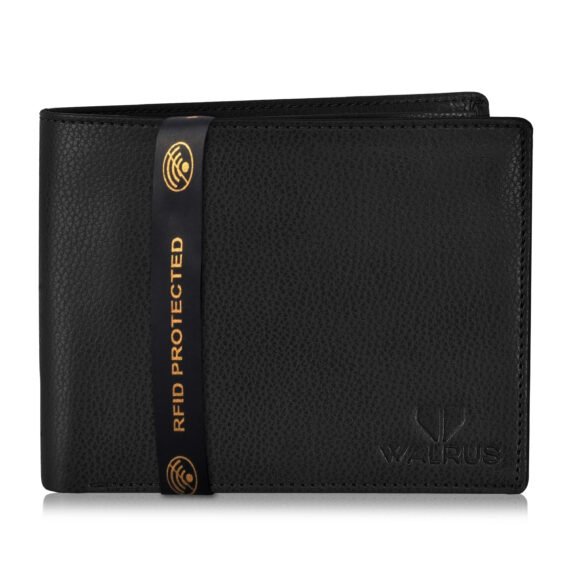 Walrus Combo Set Of Analogue Black dial Watch With Vegan Leather strap And Black Vegan Leather Wallet For Men