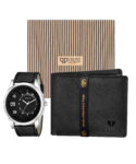 Walrus Combo Set Of Analogue Black dial Watch With Vegan Leather strap And Black Vegan Leather Wallet For Men