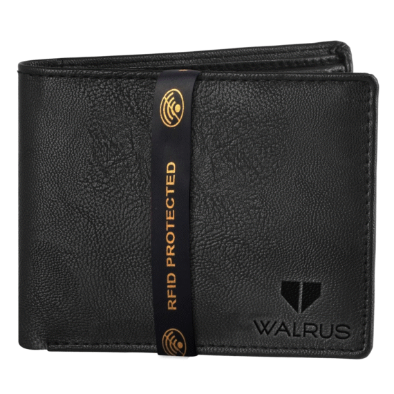 Walrus Combo Set Of Analogue Black dial Watch With Vegan Leather strap And Black Vegan Leather Wallet For Men