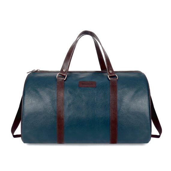 Walrus Apollo Vegan Leather Duffel Bag – Blue Color, 1 Main Compartment, 2 Handles, Adjustable Strap, Travel, Office & Gym Use, 6-Month Warranty, 45x26x23 cm
