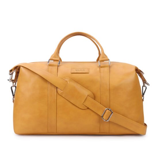 Walrus Colors Series Vegan Leather Duffel Bag | Stylish Carry-On - Spacious Travel Bag | Mustard Yellow- Ideal for Travel, Gym, Weekend Trips- 18 Inches