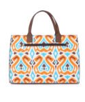 Walrus Art Series Multicolor Printed Bonded Canvas Fabric Women's Satchel Handbag with Detachable Strap | Multicolor Vegan Leather Handbag | Work & Travel Tote Bag | Orange & Blue Ikat