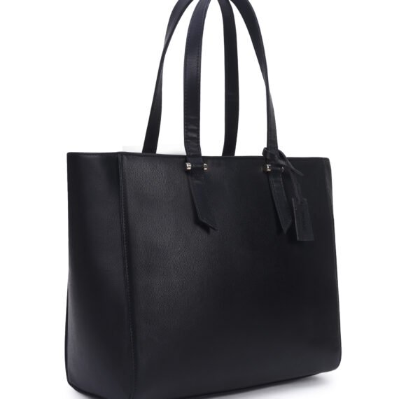 Walrus Aristocrat Series Black Vegan Leather Women TOTE Handbag with 2 Handle | Women's Work & Travel Bag | 2 Handles | Inner Pockets |Stylish Everyday Carry | Professional & Casual Chic