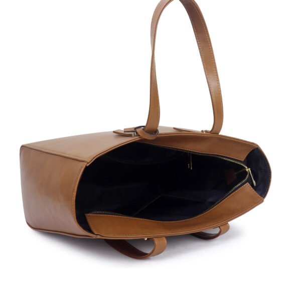 Walrus Aristocrat Series Tan Vegan Leather Women TOTE Handbag with 2 Handle | Women's Work & Travel Bag | Tan | 2 Handles | Inner Pockets | Stylish Everyday Carry | Professional & Casual Chic