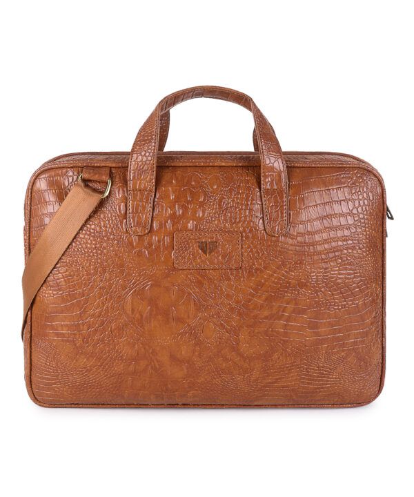 Walrus Animal Series Tan Vegan Leather Laptop Messenger Bag | Unisex Handmade with Outer Zip Pocket- Shoulder Strap- Perfect for Professional & Casual Laptop Office Bag for Men & Women