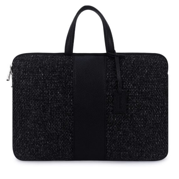 Walrus Fusion II Series Black Knitted Fabric Laptop Messenger Bag | 14 Inches | Handmade Unisex Design with Outer Zip Pocket - Perfect for Professional & Casual Laptop Office Bag for Men & Women