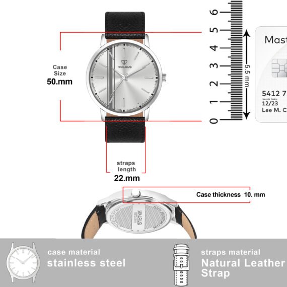 Walrus Silver Dial Analog Vegan Leather Strap Wrist Watch for Men | 38.5mm Dial Sleek 44mm Case | Stylish Silver Dial | Old Money Style Watch | Perfect for Formal and Casual Wear- Perfect for Gift