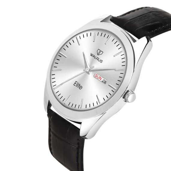 Walrus Men’s Analog Watch - Silver Dial 38.5mm, Black Vegan Leather Strap 22mm, Stylish & Modern Style | Old Money Style Watch | Perfect for Formal and Casual Wear- Perfect for Gift