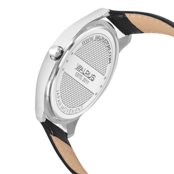 Walrus Men’s Analog Watch - Silver Dial 38.5mm, Black Vegan Leather Strap 22mm, Stylish & Modern Style | Old Money Style Watch | Perfect for Formal and Casual Wear- Perfect for Gift