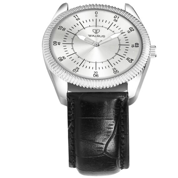 Walrus Men’s Analog Watch - Silver Dial 35.5mm, Black Vegan Leather Strap 2mm, Stylish & Durable Modern Style | Old Money Style Watch | Perfect for Formal and Casual Wear- Perfect for Gift