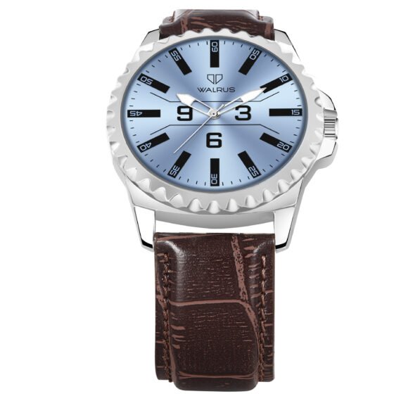 Walrus Men’s Analog Watch - Blue Dial 38.5mm, Brown Vegan Leather Strap 22mm, Stylish & Modern Style | Old Money Style Watch | Perfect for Formal and Casual Wear- Perfect for Gift