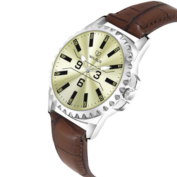 Walrus Men’s Light Green Dial Analog Watch - Dial 38.5mm, Brown Vegan Leather Strap 22mm, Stylish & Durable | Old Money Style Watch | Perfect for Formal and Casual Wear- Perfect for Gift