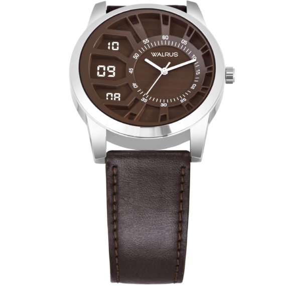 Walrus Combo Set Of Analogue Brown dial Watch With Vegan Leather strap And Brown Vegan Leather Wallet ForMen