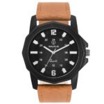 Walrus Combo Set Of Analogue Black dial Watch With Tan Vegan Leather strap And Black & Tan Vegan Leather Wallet ForMen