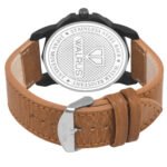 Walrus Combo Set Of Analogue Black dial Watch With Tan Vegan Leather strap And Black & Tan Vegan Leather Wallet ForMen